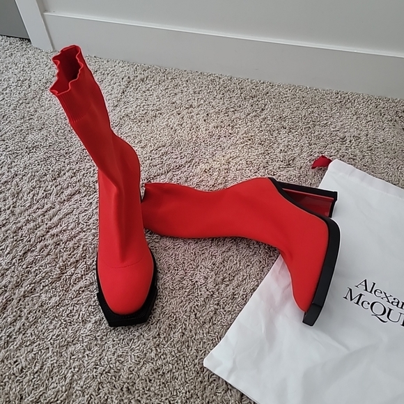 Alexander McQueen Red Sock Boots Size 39.5 - Picture 6 of 10